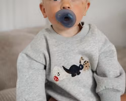 Sweatshirt body till baby - Dinosaurie grå 6-24mån ekologisk bomull
