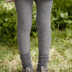 Lyxiga ribbade leggings byxor för barn melerade mörkgrå 12mån-10år