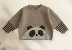 Stickad tröja för barn beige panda 12mån-6år