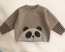 Stickad tröja för barn beige panda 12mån-6år