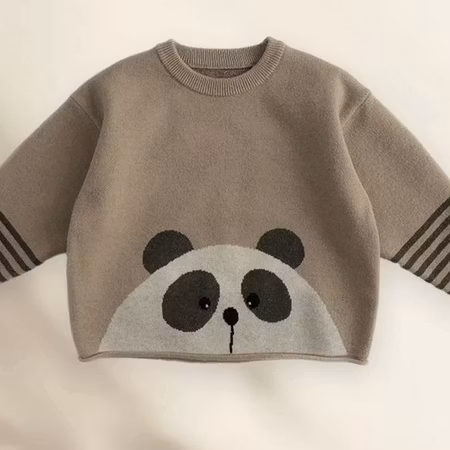 Stickad tröja för barn beige panda 12mån-6år
