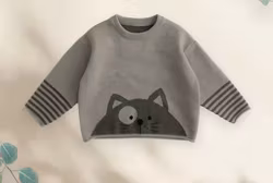 Stickad tröja för barn grå katt 12mån-6år
