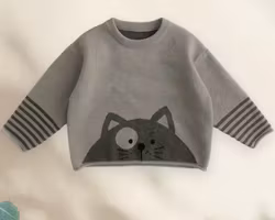 Stickad tröja för barn grå katt 12mån-6år