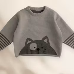 Stickad tröja för barn grå katt 12mån-6år