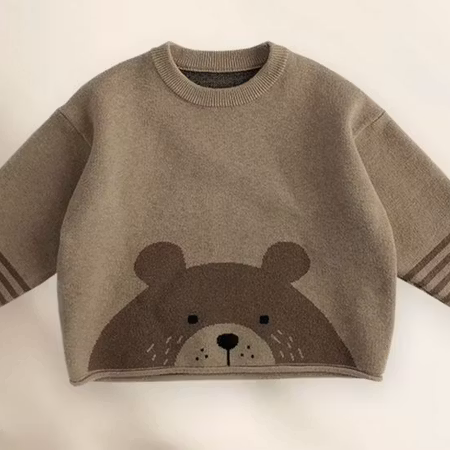 Stickad tröja för barn -brun björn 3-4år