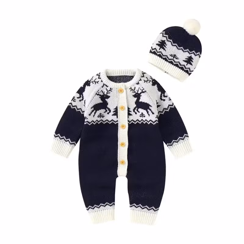 Jumpsuite baby barn stickad Norsk inspirerad + mössa - Blå 6mån-3år