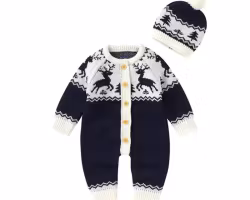 Jumpsuite baby barn stickad Norsk inspirerad + mössa - Blå 50-74cl