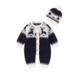 Jumpsuite baby barn stickad Norsk inspirerad + mössa - Blå 50-74cl
