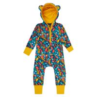 Onepiece med Huva och Söta Öron för Baby – Tropiskt Mönster nyfödd-12mån eko bomull