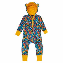 Onepiece med Huva och Söta Öron för Baby – Tropiskt Mönster nyfödd-12mån eko bomull