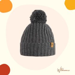 Mössa baby barn ribbad med boll - Ull (12-24mån)