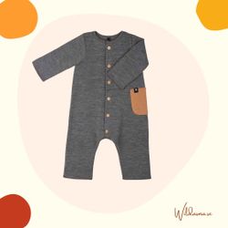 Jumpsuit i 100% merinoull för baby och småbarn Mörkgrå -62-92cl