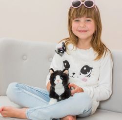 Mjukisdjur Gosedjur Katt svart/vit stående 20cm Teddy Hermann