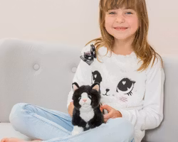 Mjukisdjur Gosedjur Katt svart/vit stående 20cm Teddy Hermann