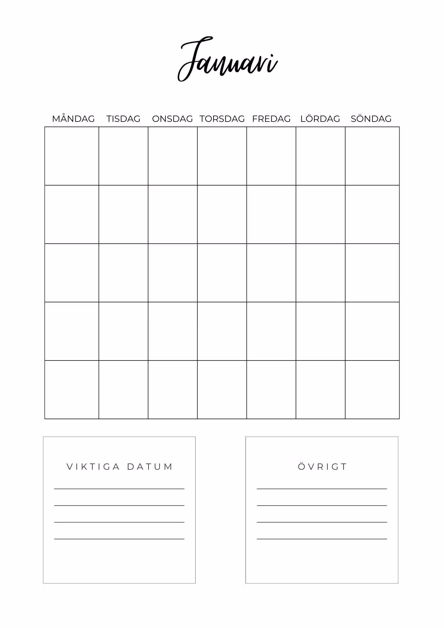 Skriv ut själv -Planner Veckokalender A4 / A5