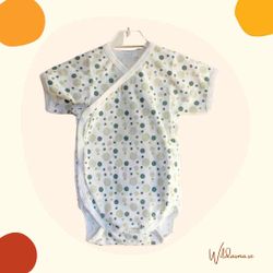 Body för baby kortärmad omlott Gröna prickar 60-86cl