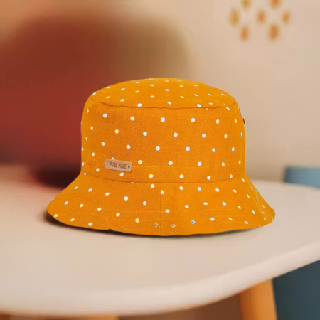 Solhatt för barn - mango med vita prickar linne - 1-10år UV skydd