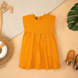 Barnklänning i linne mango med prickar  –86-128cl