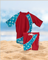 Zunblock UV-set baby/barn - Rocky Stars Röd 74/80cl