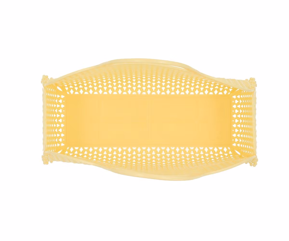 Citrongul retro strand väska i plast mesh med handtag
