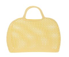 Citrongul retro strand väska i plast mesh med handtag