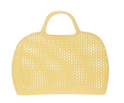 Citrongul retro strand väska i plast mesh med handtag