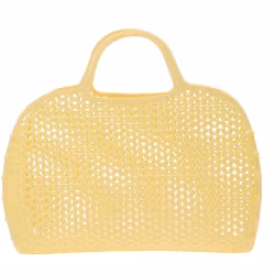 Citrongul retro strand väska i plast mesh med handtag