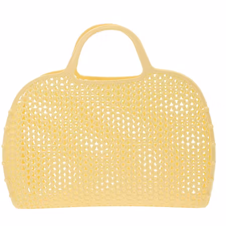 Citrongul retro strand väska i plast mesh med handtag