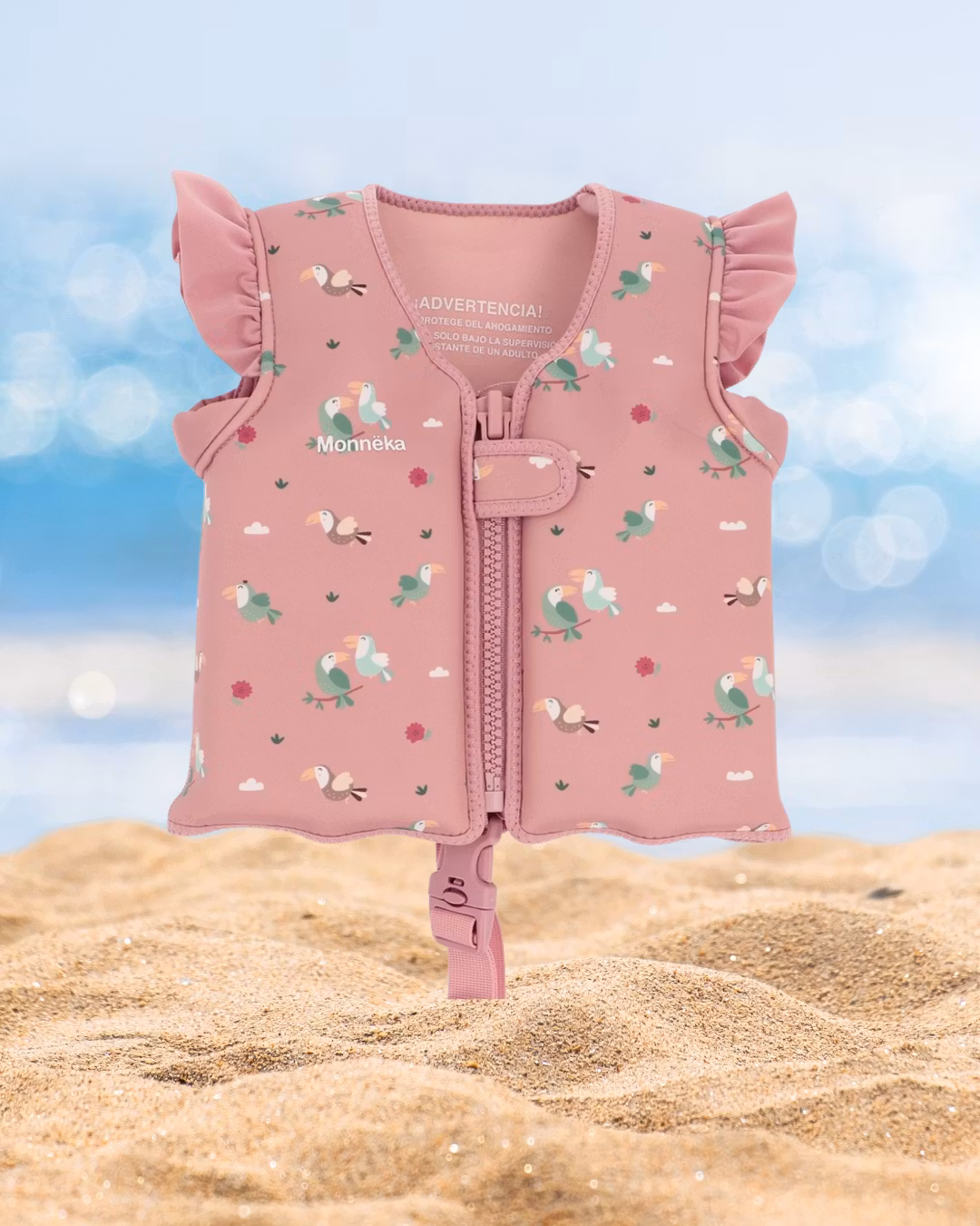 Simväst för barn – Rosa med tukanmotiv 1-6år
