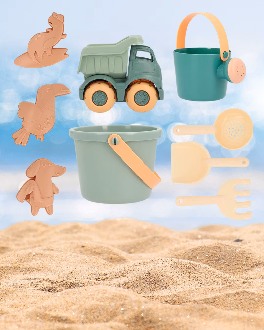 Strand Sand leksaker för barn Grön hink spade