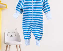 Pyjamas för baby turkos/vit 50/62/68cl tjock mysig bomull