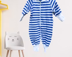 Pyjamas för baby blå/vit 50/62/68cl tjock mysig bomull