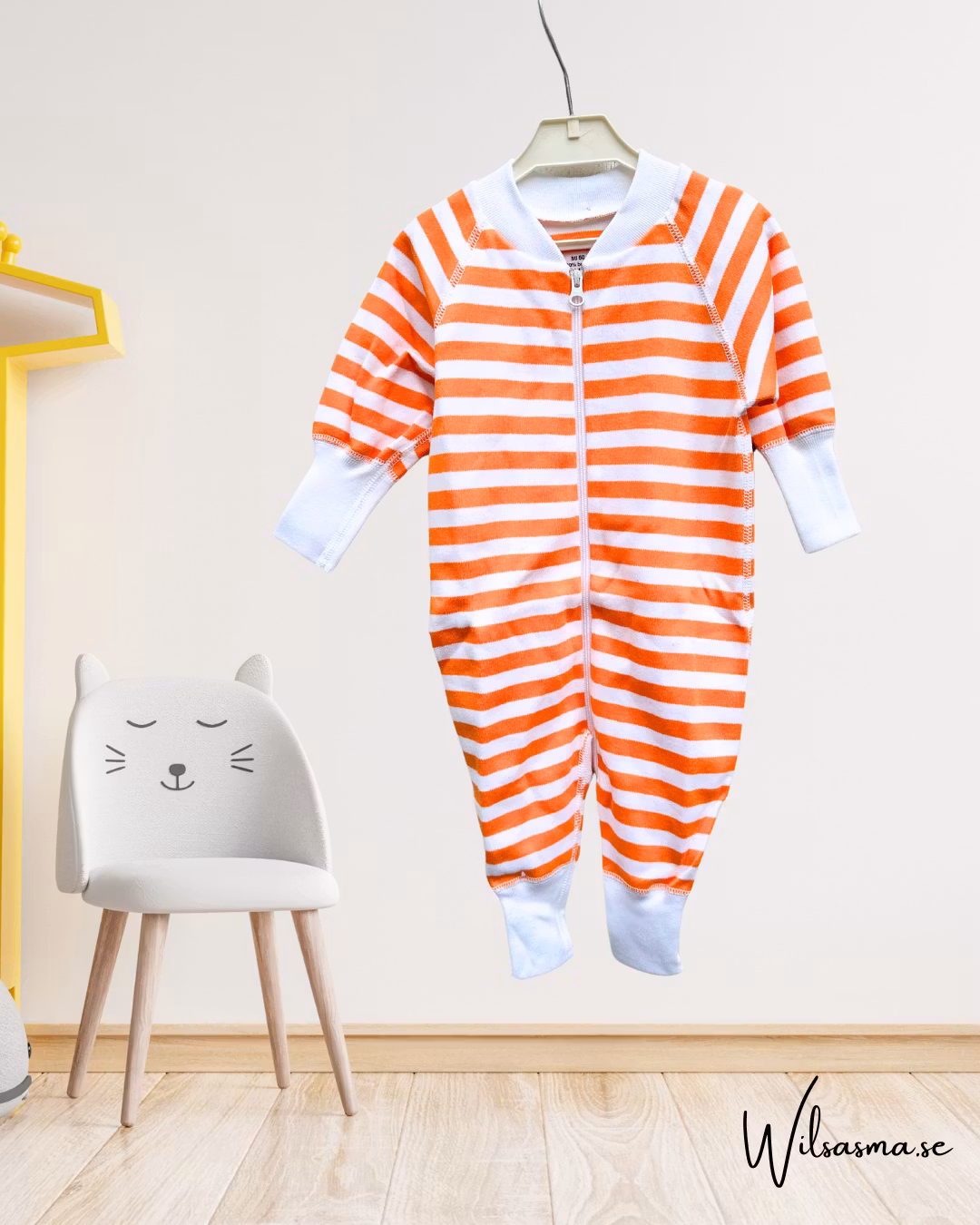 baby pyjamas orange vit 100% bomull mjuk och härlig