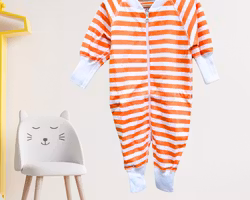 Pyjamas för baby orange / vit 50/62/68cl tjock mysig bomull