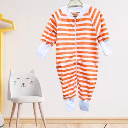 Pyjamas för baby orange / vit 50/62/68cl tjock mysig bomull