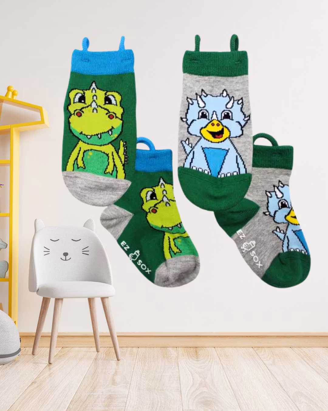 Ezsox barn strumpor - Dinosaurier 2-pack (31-34) med halkskydd