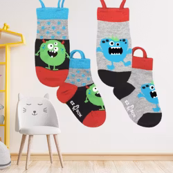 Ezsox barn strumpor - Monster 2-pack (31-34) med halkskydd