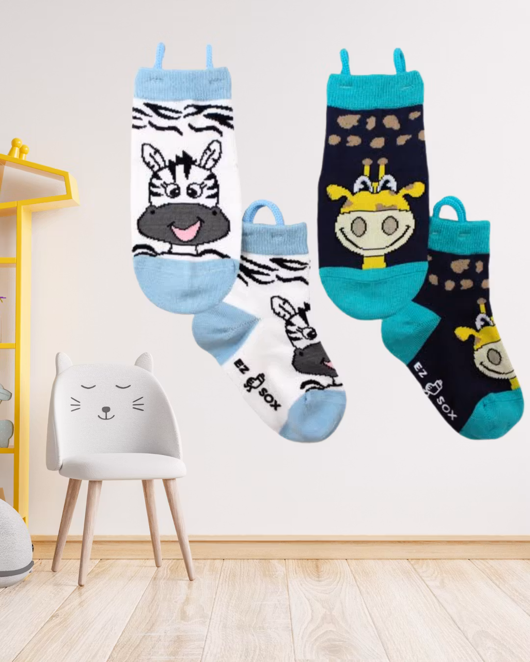 Ezsox barn strumpor - Zebra & Giraff ( 31-34) med halkskydd