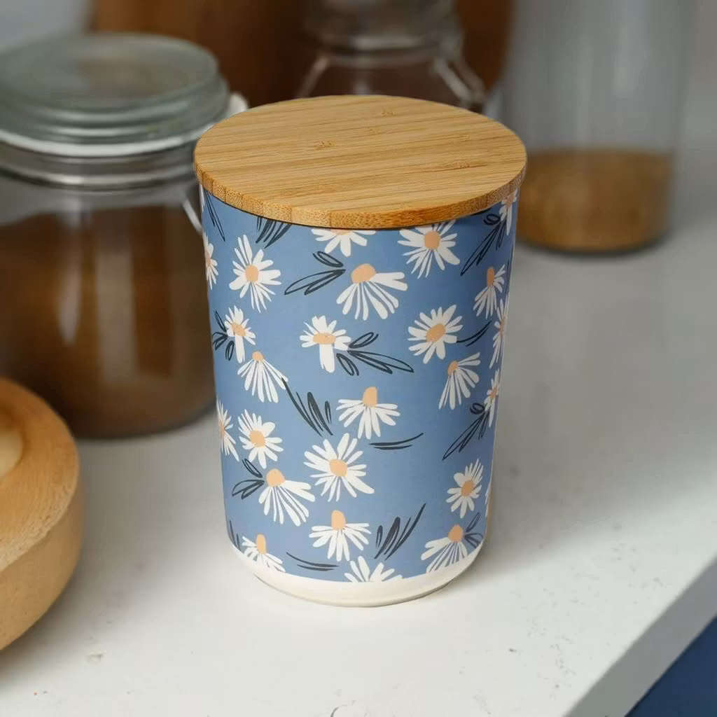 Förvaringsburk bambu med trälock Medium - Prästkrage