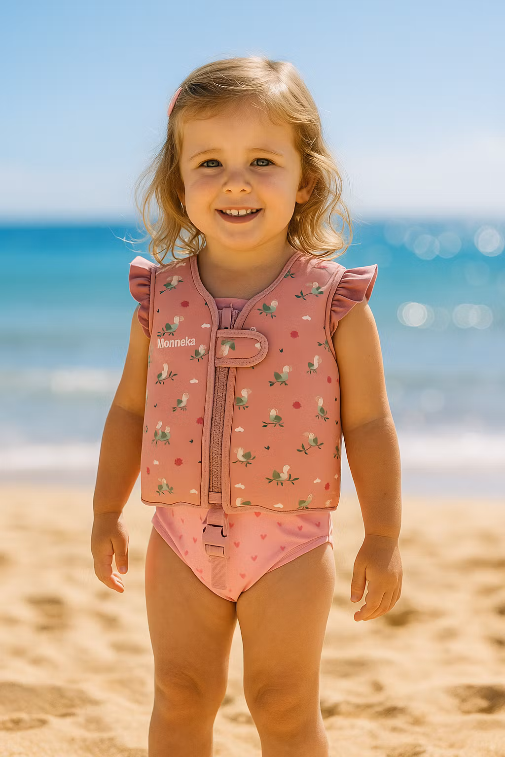 Simväst för barn – Rosa med tukanmotiv 1-6år