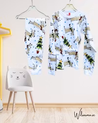 Pyjamas för barn 2-delad långärmad- med julmotiv -Renar  130/140cl Julpyjamas
