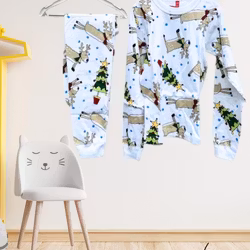 Pyjamas för barn 2-delad långärmad- med julmotiv -Renar  130/140cl Julpyjamas