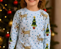 Pyjamas för barn 2-delad långärmad- med julmotiv -Renar  130/140cl Julpyjamas