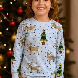 Pyjamas för barn 2-delad långärmad- med julmotiv -Renar  130/140cl Julpyjamas