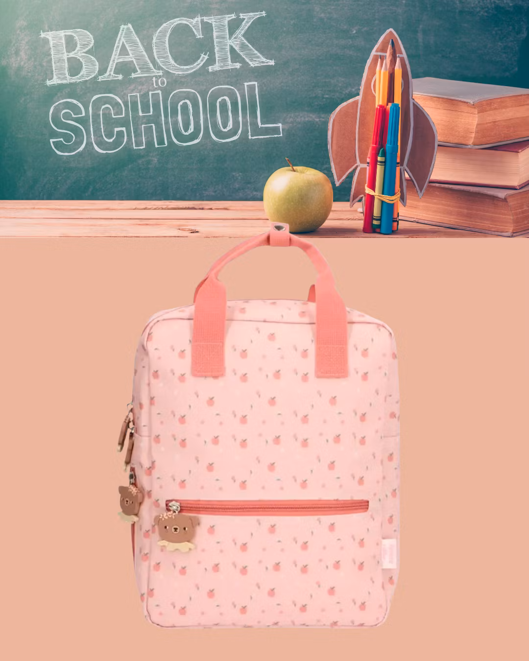 ryggsäck rosa skolstart äpplen