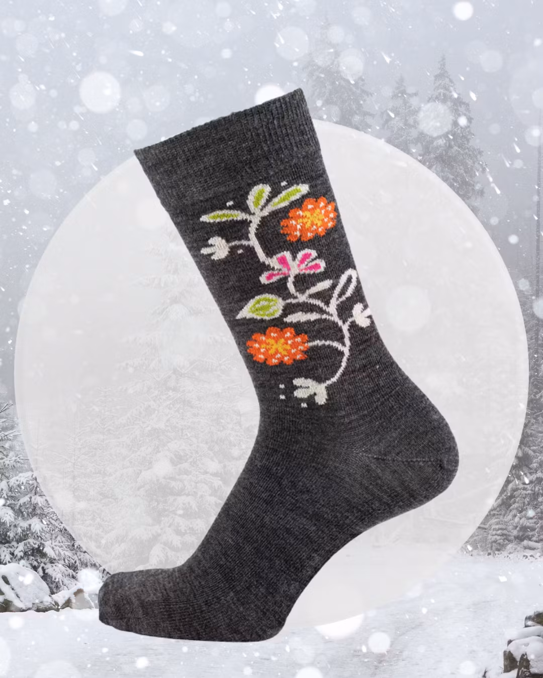 inspo varma strumpor dam herr Strumpa Merinoull blommor - Grå 35-45