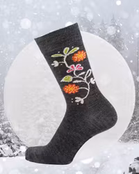 Strumpa Merinoull Dam Herr blommor - Grå 35-45