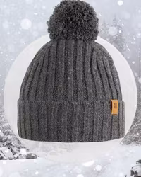 Mössa baby barn ribbad med boll -Grå Babyalpacka & Merinoull (12-24mån)