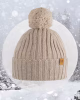 Mössa baby barn ribbad med boll beige - Ull (12-24mån)
