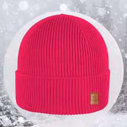 Mössa barn vuxen ribbad merinoull - Mörkrosa (2år och uppåt)